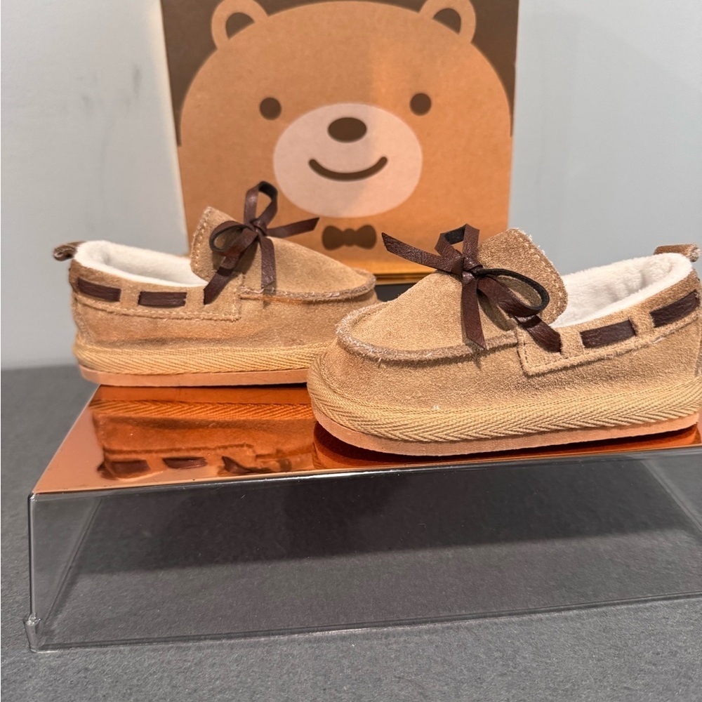 BearPaw Kids Tan Suede Slippers with Bow - Picture 4 of 7